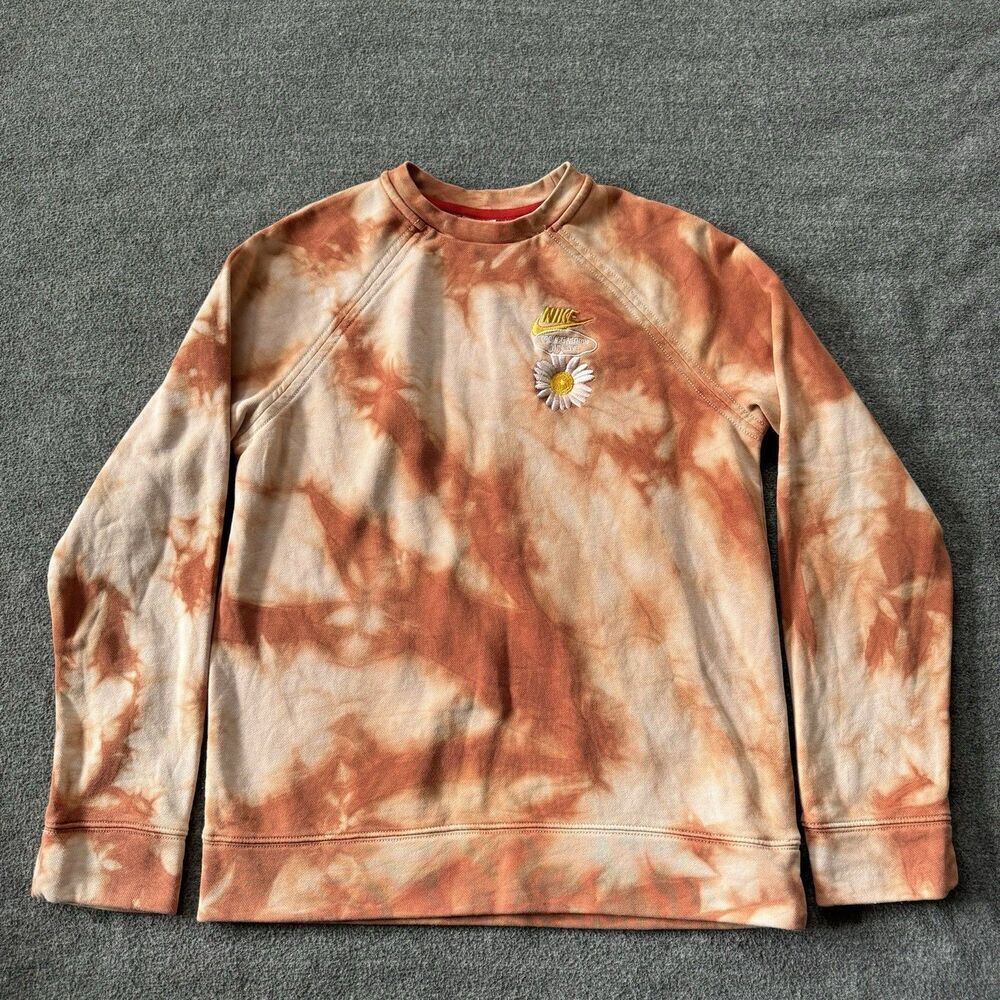 Nike From Beaverton with Love Orange Tye Dye Crew Neck Sweatshirt Sz XL Daisy